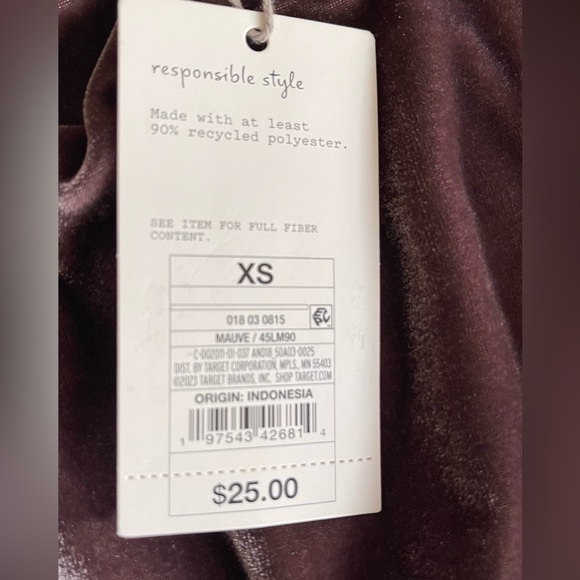 NWT Women’s A New Day Ruched Velour Mauve Dress, XS - Picture 5 of 5